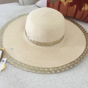 Chic Beige Sun Hat with Gold Trim
